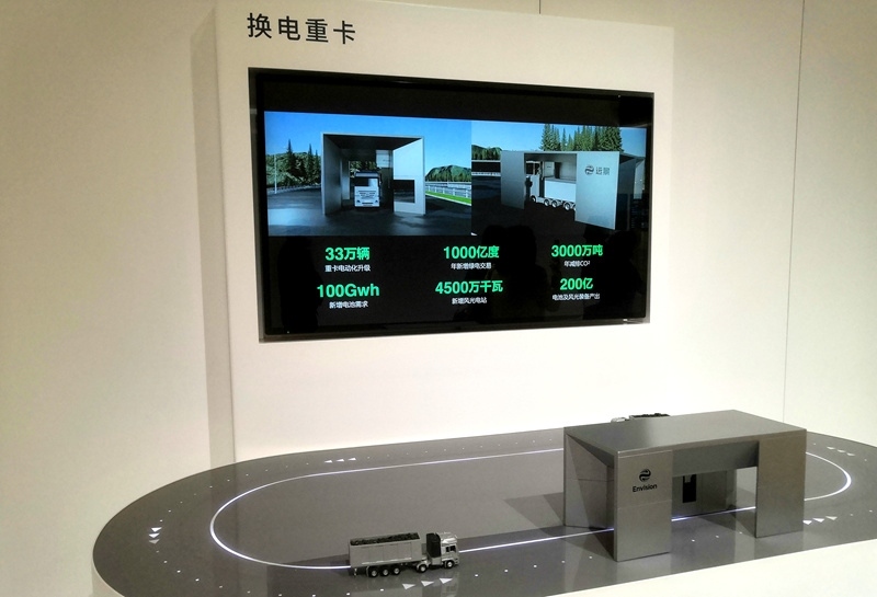 零碳產(chǎn)業(yè)園中換電重卡項(xiàng)目的演示模型。人民網(wǎng)記者 孫博洋攝
