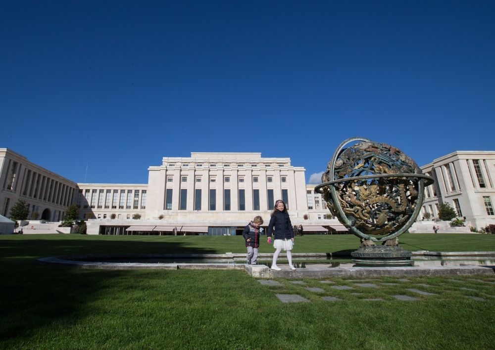 這是在瑞士日內瓦拍攝的聯(lián)合國萬國宮外景（2017年10月7日攝）。新華社記者 徐金泉 攝