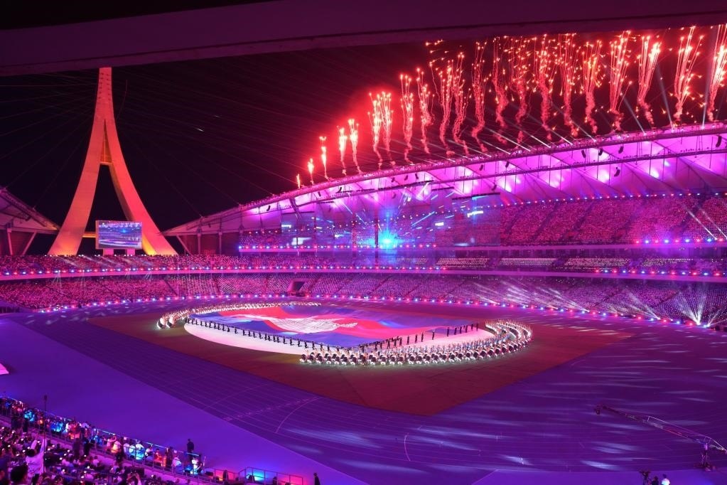 5月5日，第32屆東南亞運(yùn)動(dòng)會(huì)在柬埔寨首都金邊的國家體育場開幕。