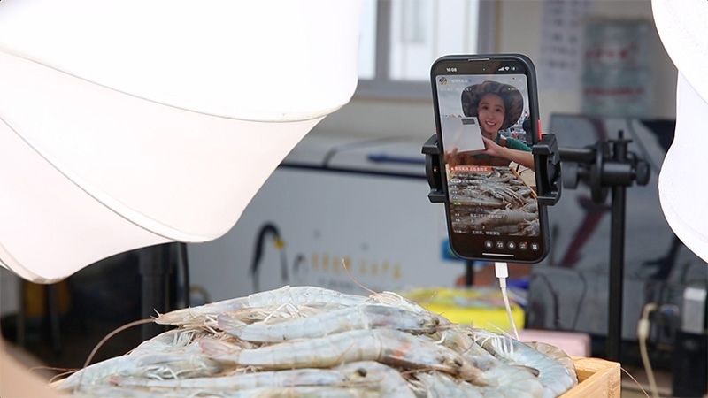 江蘇連云港，村民進行直播銷售。范堯攝