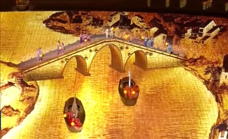 △9月23日，杭州第19屆亞洲運動會開幕式現(xiàn)場的拱宸橋形象。