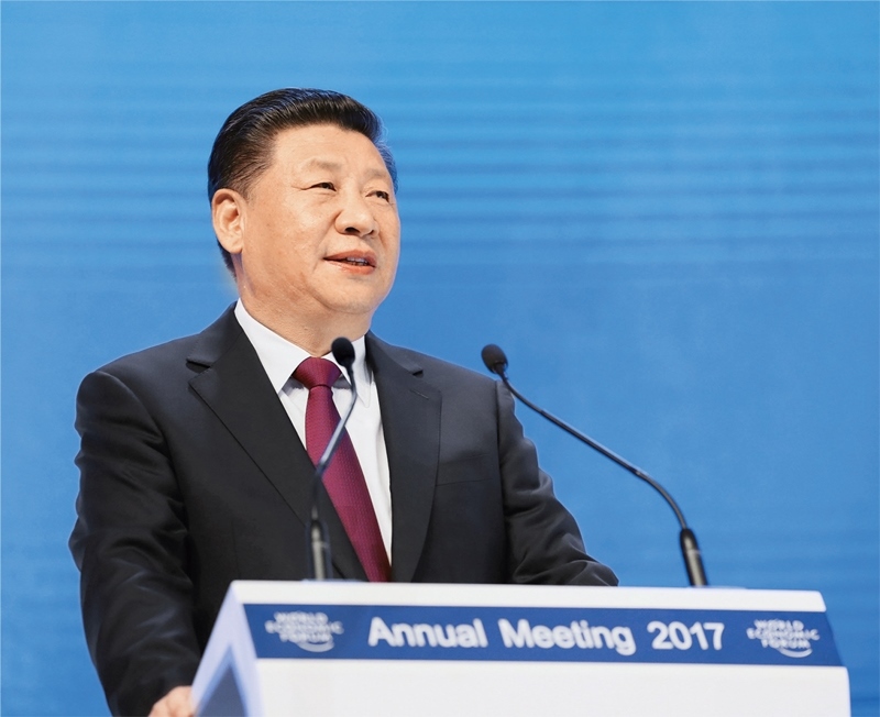 2017年1月17日，習(xí)近平主席在瑞士達(dá)沃斯國際會議中心出席世界經(jīng)濟(jì)論壇2017年年會開幕式，并發(fā)表題為《共擔(dān)時代責(zé)任 共促全球發(fā)展》的主旨演講。