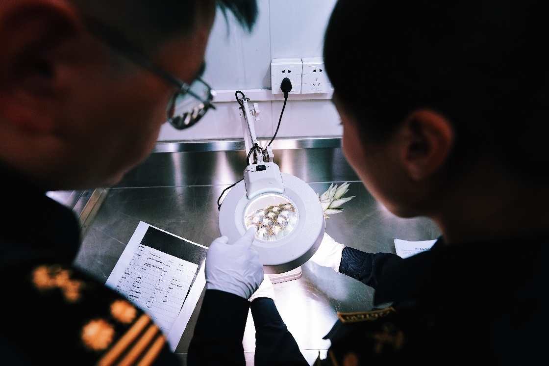 上海海關(guān)關(guān)員針對檢疫性有害生物和農(nóng)藥殘留進行檢疫檢驗。陳興洲攝