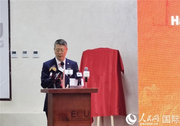 中國(guó)石化非洲代表處總代表衛(wèi)東致辭。人民網(wǎng)記者 沈小曉攝