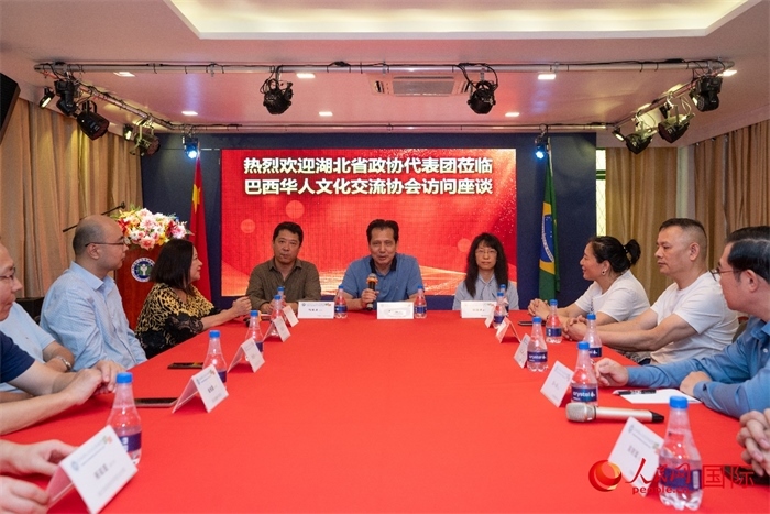 湖北省政協(xié)經(jīng)濟(jì)委員會(huì)主任王兆民（中）在座談會(huì)上致辭。 人民網(wǎng)記者 陳海琪攝