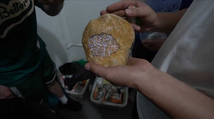 經(jīng)過“開窗”上色的“翡翠原石”（武漢市公安局武昌區(qū)分局供圖）