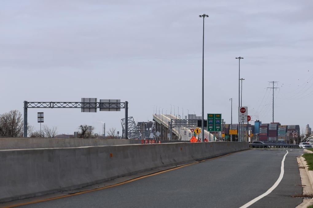 這是3月26日在美國馬里蘭州巴爾的摩拍攝的坍塌的大橋。新華社記者胡友松攝