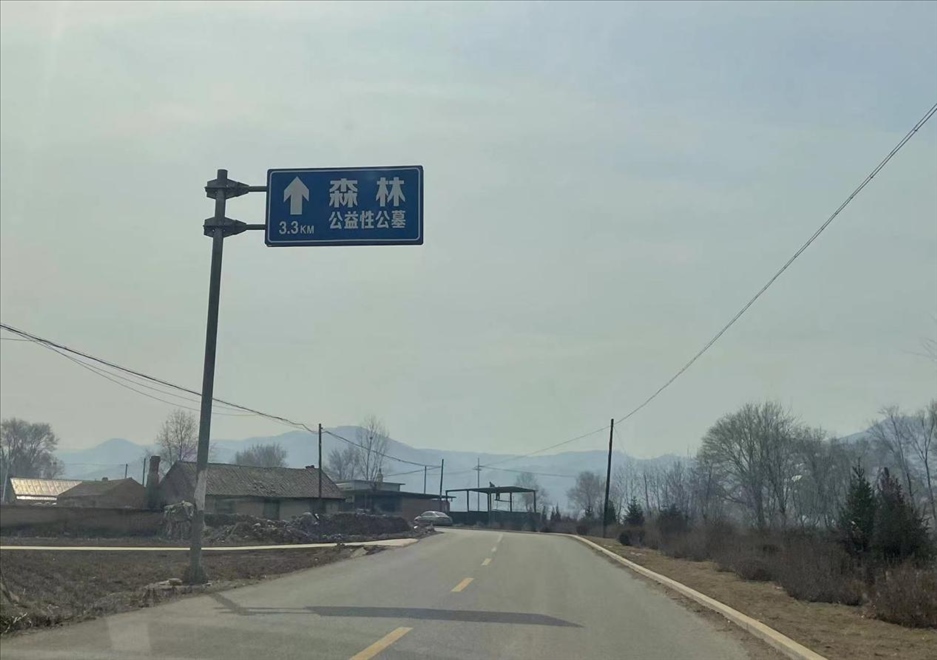 通往森林紀(jì)念園公墓的路上,指示牌標(biāo)注“公益性公墓” (白杰戈攝)