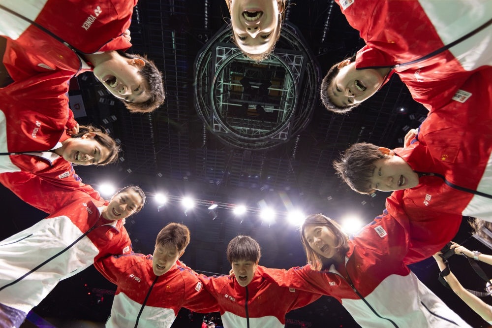 5月5日，中國(guó)隊(duì)在賽前互相鼓勵(lì)。新華社記者 江宏景 攝