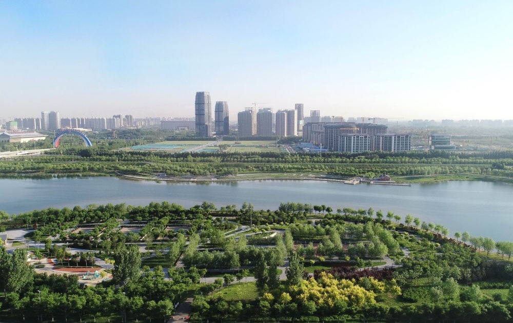 石家莊市滹沱河景色（2022年5月16日攝，無人機(jī)照片）。新華社記者 楊世堯 攝