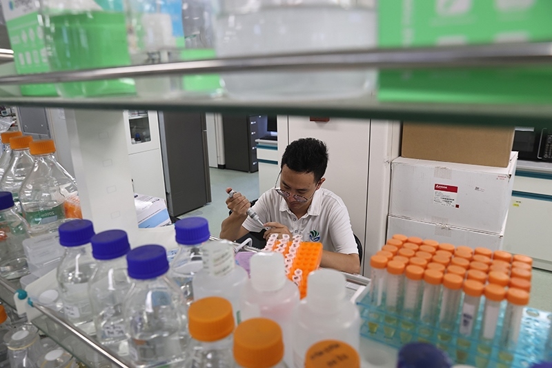 在三亞崖州灣科技城，一名青年科技工作者正在進(jìn)行科研工作。