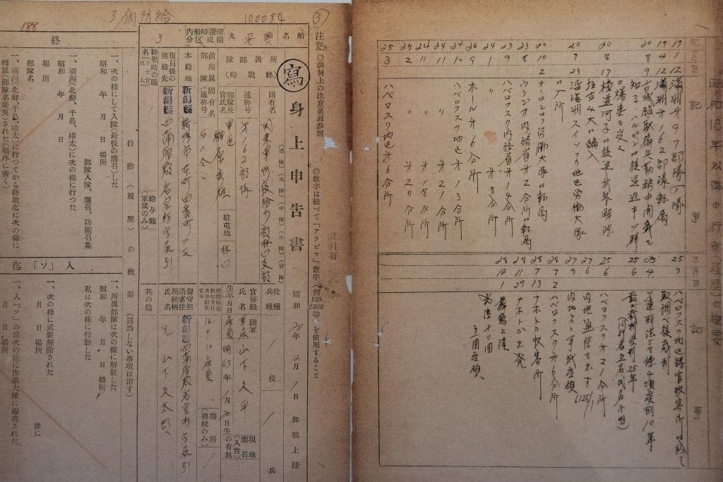 這是7月5日在侵華日軍第七三一部隊(duì)罪證陳列館拍攝的731部隊(duì)林口162支部《身上申告書(shū)》（影印件）。新華社記者 張濤 攝