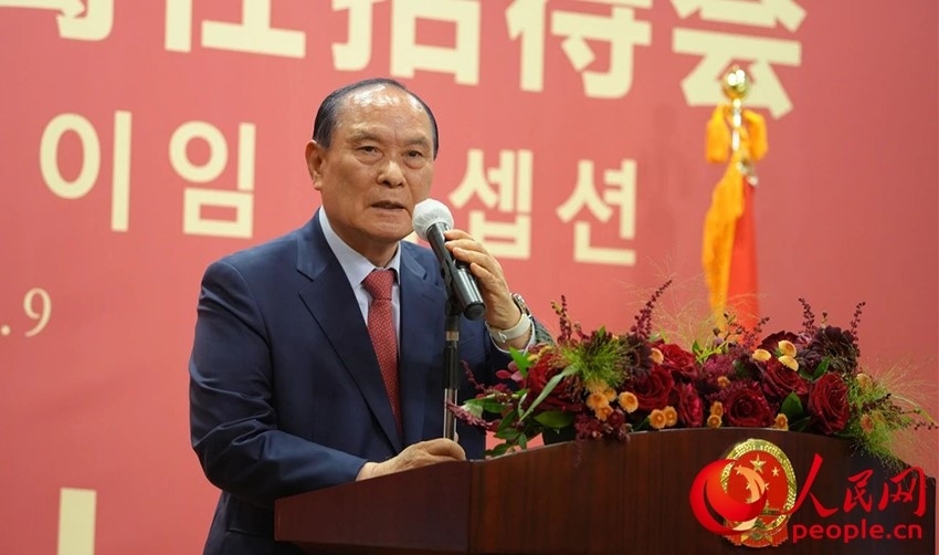 金漢圭在招待會(huì)上致辭。人民網(wǎng) 李帆攝