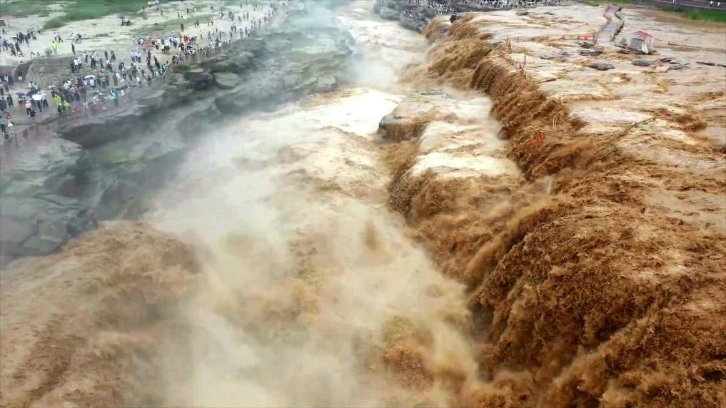 黃河壺口瀑布水量大增，出現(xiàn)壯美黃色瀑布群景觀。新華社發(fā) 呂桂明 攝