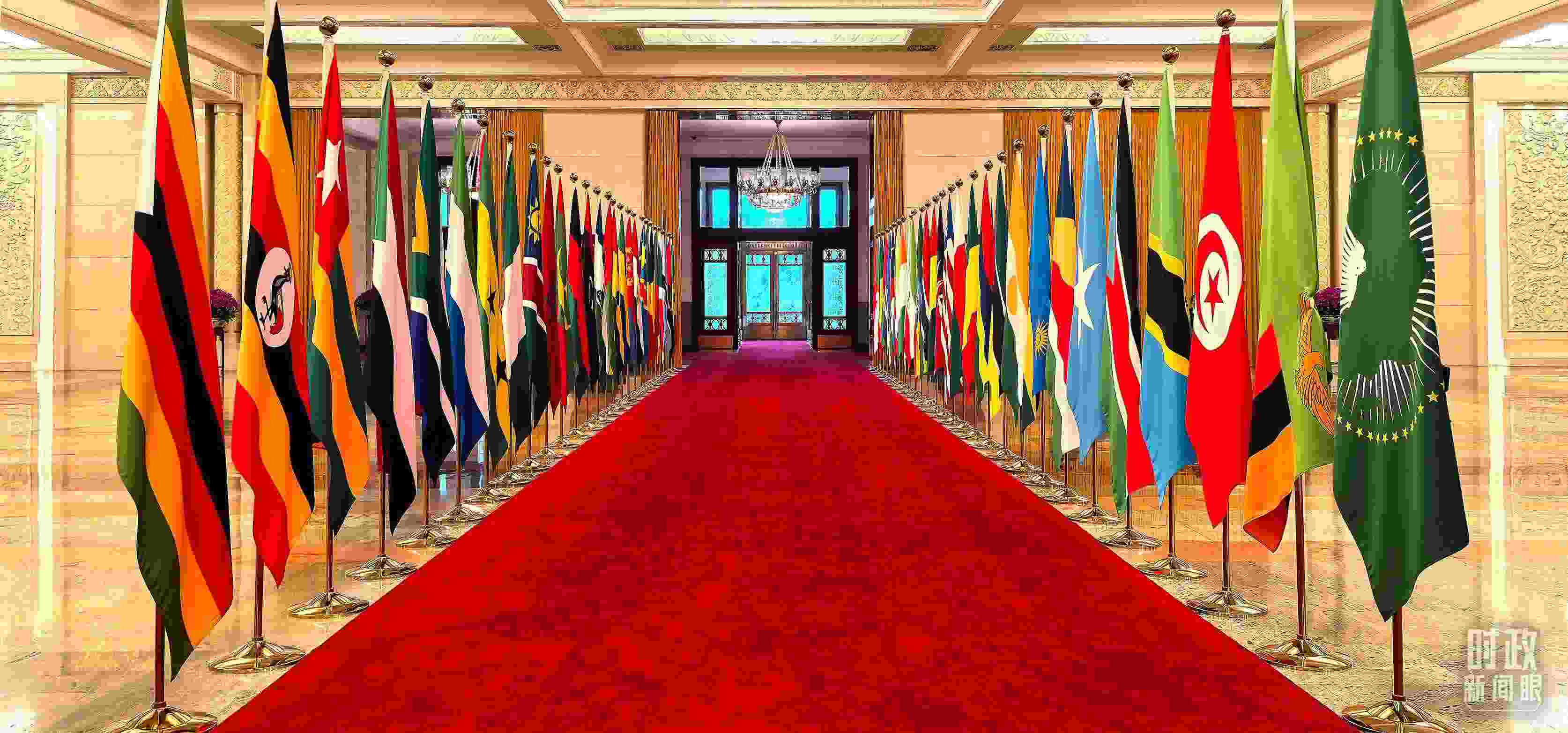 人民大會堂擺放的旗陣。（總臺央視記者馬超拍攝）