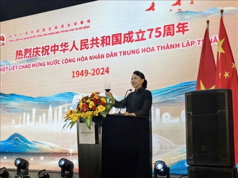 中國駐峴港總領(lǐng)事董碧幽在招待會上致辭。中國駐峴港總領(lǐng)館供圖