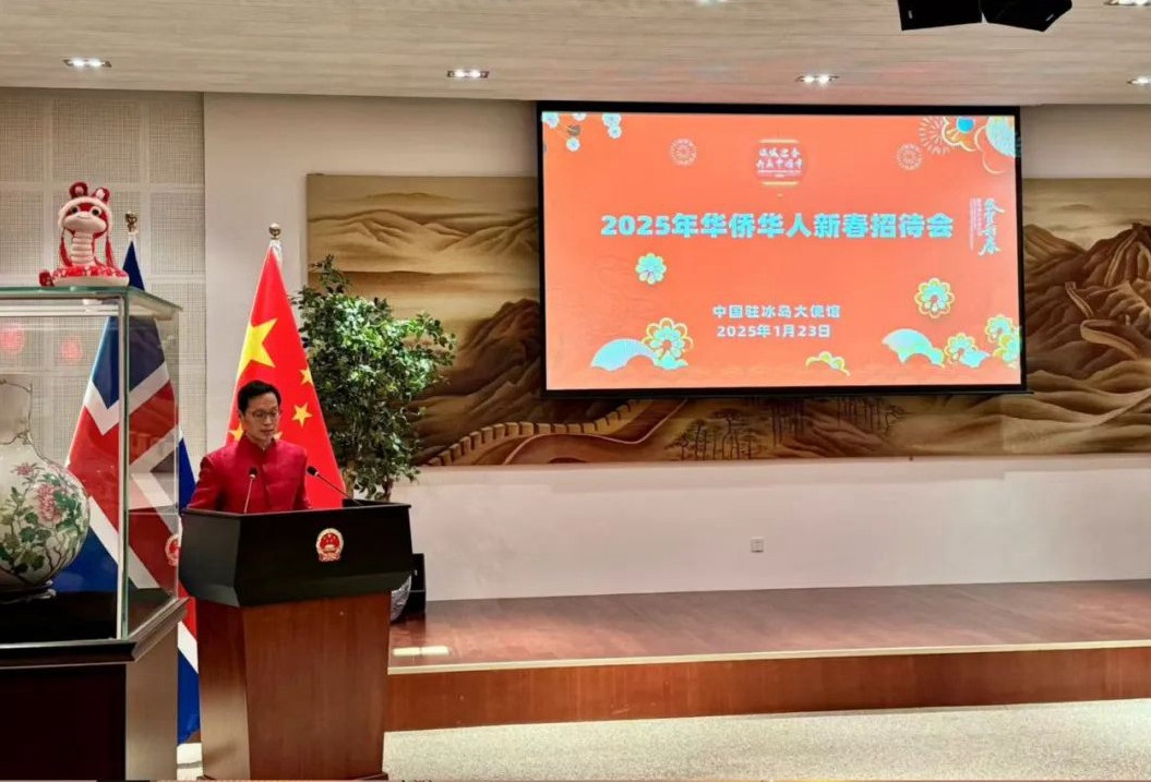 中國駐冰島大使何儒龍致辭。中國駐冰島大使館供圖